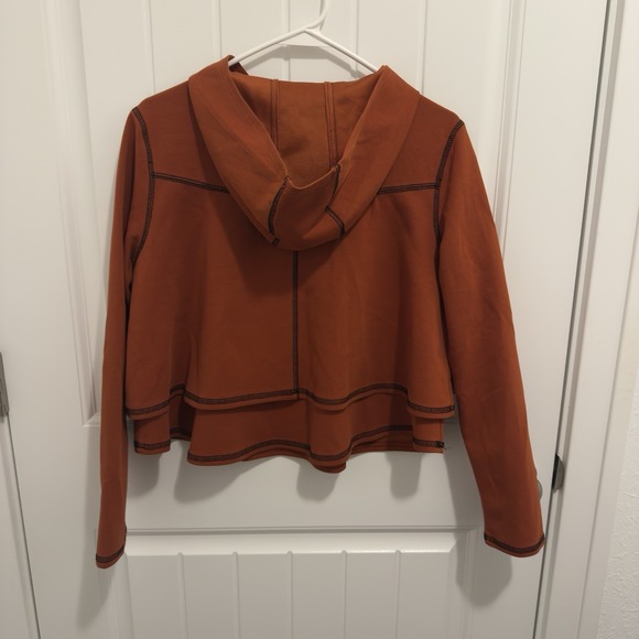 Cherfly Women's Orange Hooded Swing Pullover Shirt Long Sleeve Size Medium - Picture 2 of 6